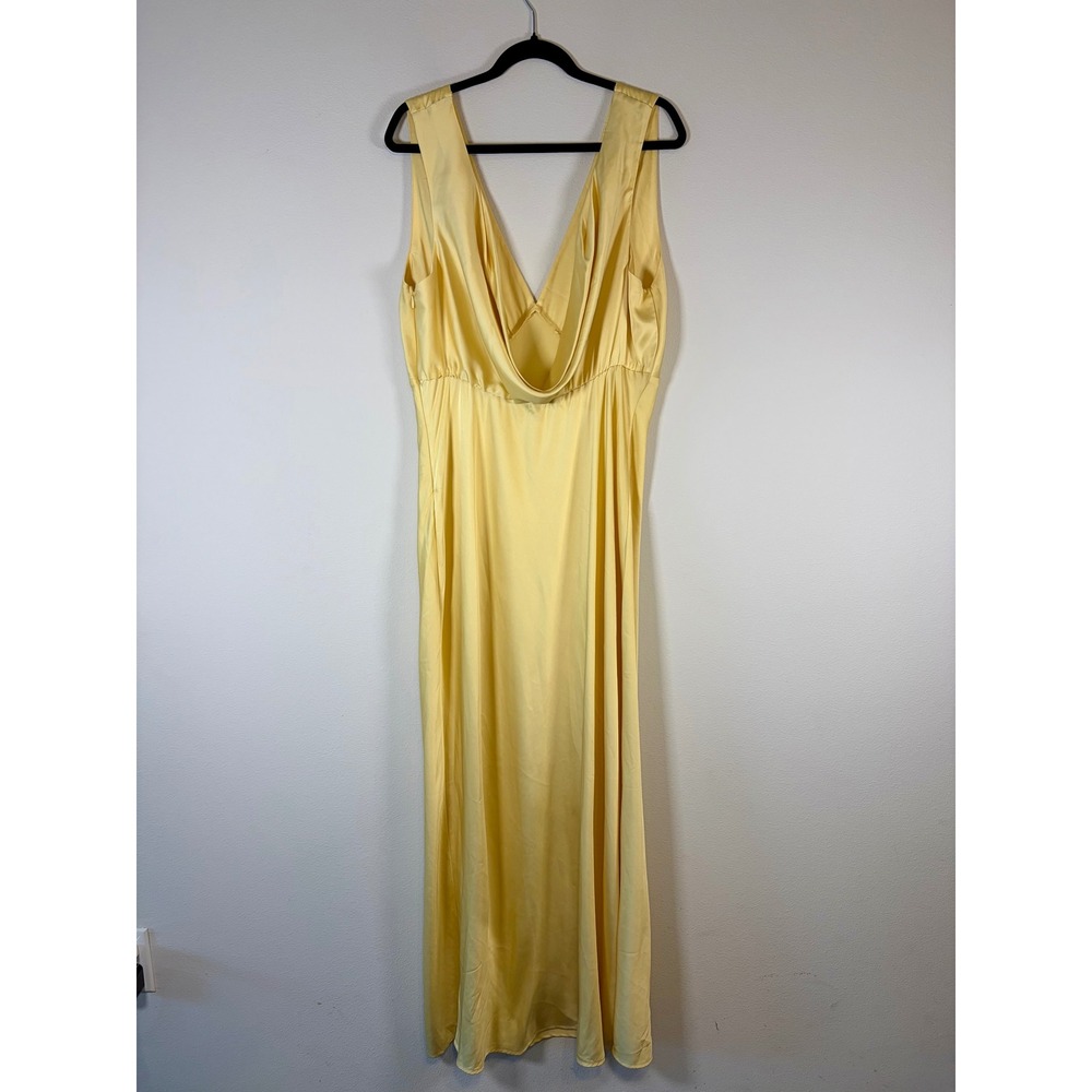 Abercrombie & Fitch Butter Yellow Satin V-Neck Cowl Back Maxi Dress XL - Picture 4 of 9